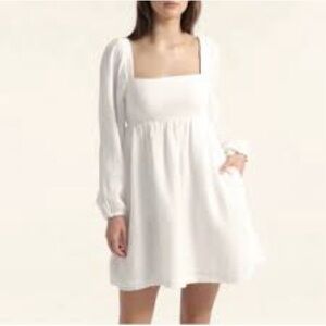 NWT J. Crew Cotton Long Sleeve Dress Women L White Pockets Cottage Babydoll Flaw